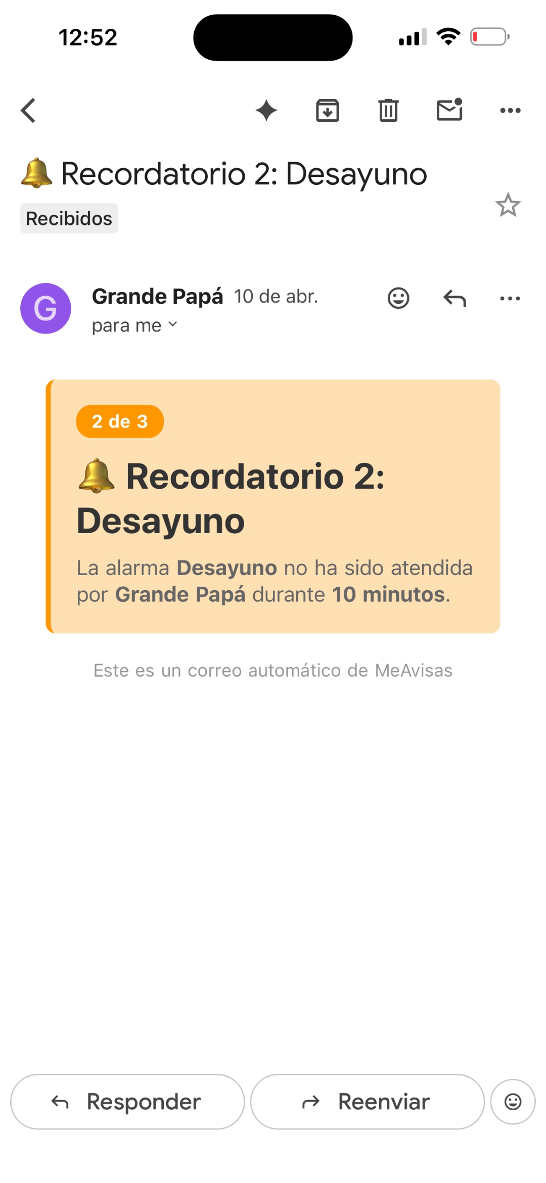 Recordatorio 2: Desayuno