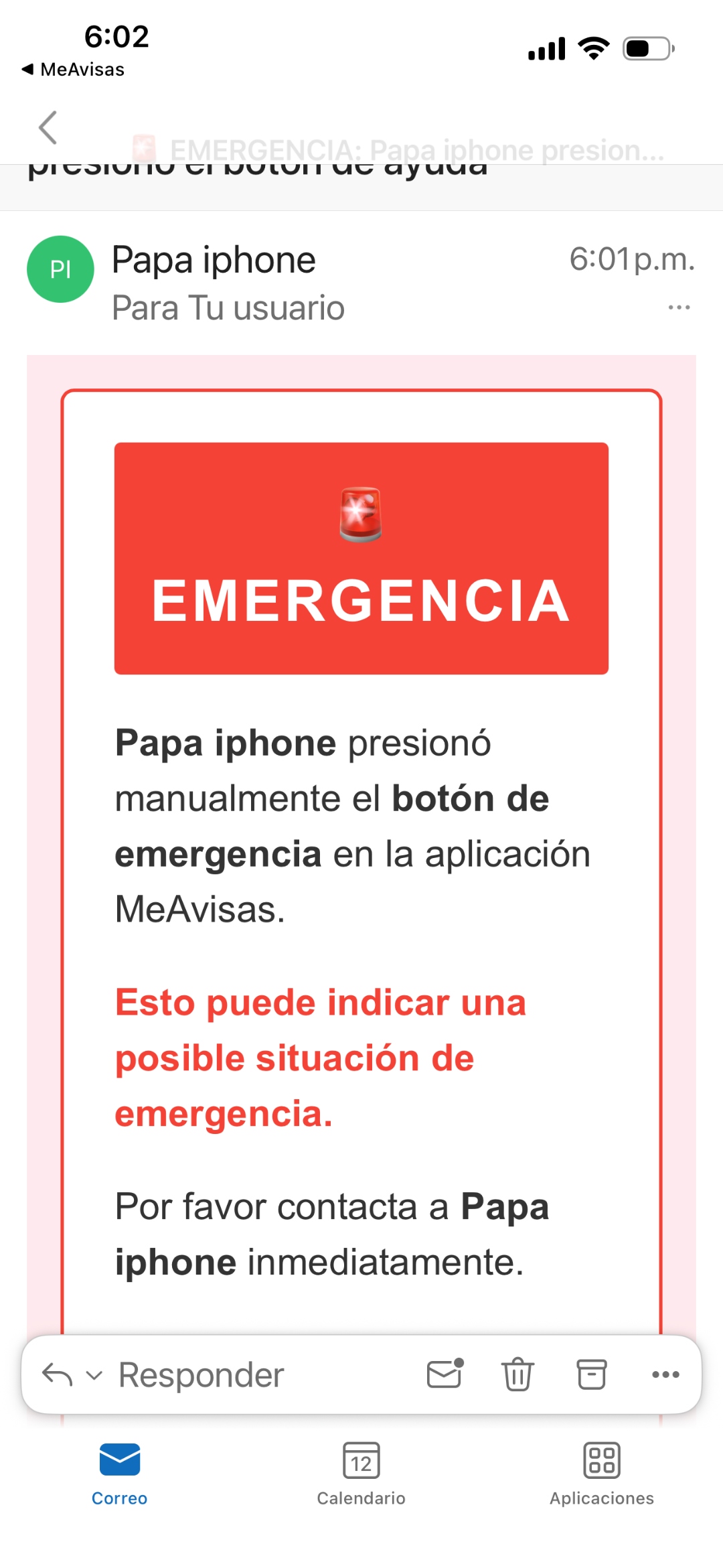 Correo SOS por botón rojo